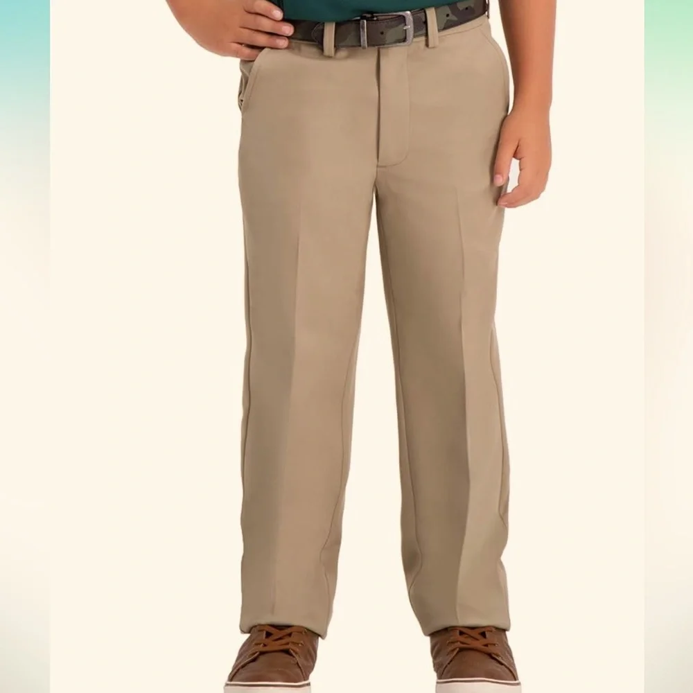 Haggar Boys’ Cool 18 Pro Regular Fit Dark Tan Dress Pants 16